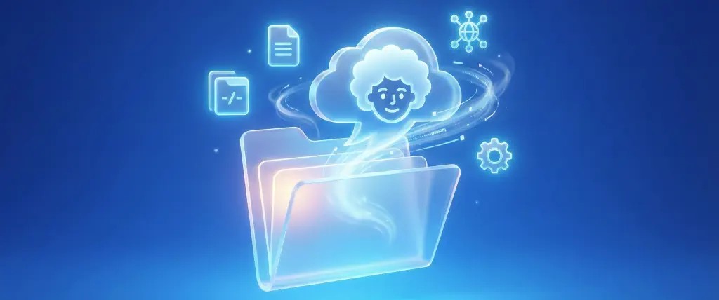 a transient cloud with a head in front of it, emanating from a folder-icon